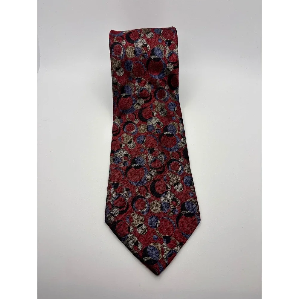 Missoni Cravatte Red Silk Geometric Circle Pattern Tie Saks Fifth Avenue Italy